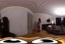 Glory hole with three dirty girls and a dick in the curtain