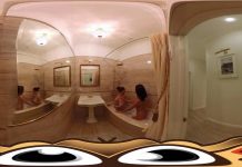 Lesbian girlfriends in steamy bathroom fucking