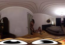 Glory hole with three dirty girls and a dick in the curtain