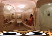 Lesbian girlfriends in steamy bathroom fucking