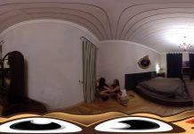 Glory hole with three dirty girls and a dick in the curtain