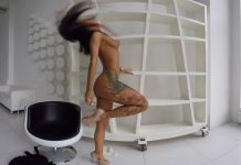 Exotic Babe with Fit Body Strips – Tattooed Shaved Babe with Big Ass