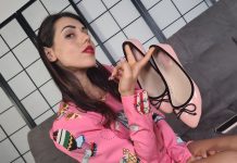 Super Sexy Petra in Midcalf Nylon Socks And Pink Ballerina Flats