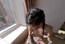 Exhibitionist Teen takes Huge Dick at Hotel Window