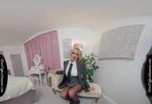 Bethany in CU Outfit with black glossy legwear