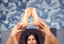 Miss Sara from the Ukraine in her sexy yellow dress shows off her huge tits