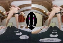 VR180 Video, Busty Lina Masturbates With Vibrator On Man
