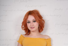 Redheaded sexy Russian model Sheryl X shows us her cute light pink nipples in VR