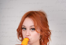 Redheaded sexy Russian model Sheryl X shows us her cute light pink nipples in VR