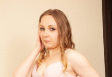 Russian blonde babe and sexy VR model Nika masturbates for us