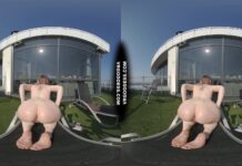 Diana Rooftop Masturbating While Sunbathing Oiling Her Huge Double D Tits Then Hitachi Orgasm