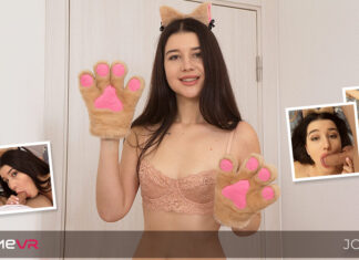 Jolie Butt plays and teases and then pulls off her panties to get fucked in VR