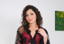 Curly Babe in Red Lingerie