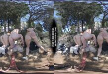 3 Gorgeous Babes Naked In Forest Playing With Their Pussies Next To Abandoned Building