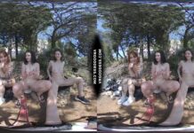 3 Gorgeous Babes Naked In Forest Playing With Their Pussies Next To Abandoned Building