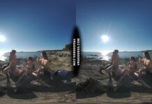 3 Hot Girls Getting Naked On Beach During Winter Making Fire Eating Bananas Dancing