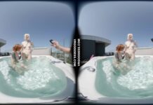 Lily Angelic Sunbathing Nude With Her Friend Cheri And Touching Bodies And Enjoying Rooftop Jacuzzi