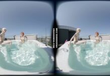 Lily Angelic Sunbathing Nude With Her Friend Cheri And Touching Bodies And Enjoying Rooftop Jacuzzi