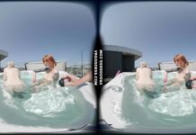 Lily Angelic Sunbathing Nude With Her Friend Cheri And Touching Bodies And Enjoying Rooftop Jacuzzi