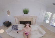 Teen babysitter Julia takes a creampie