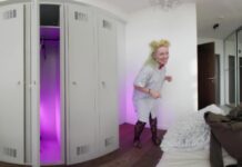 POV Dildoing Hot Model Ellah in the Locker Room With the Dirty Director