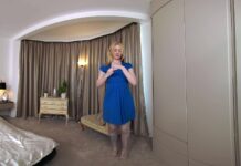 Em Yang Blue Party Dress With Grey Glossy Legwear & Cock Dildo Treat – 8K VR